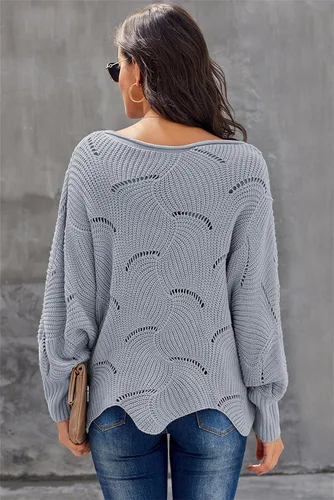 Vista 8 de KDGENG Bat Sleeve Knitting Shawl, Women Winter Knitwear Sweater Irregular Hem Bat Sleeve Knitted Shawl Solid Shawl