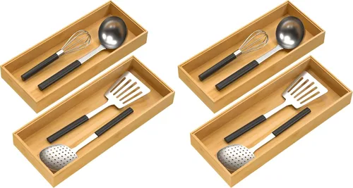 Vista 10 de VeyFey Bandeja de cubiertos para cajón, organizador apilable de bambú para cajones de cocina, 9 x 3 x 2 pulgadas, juego de 2