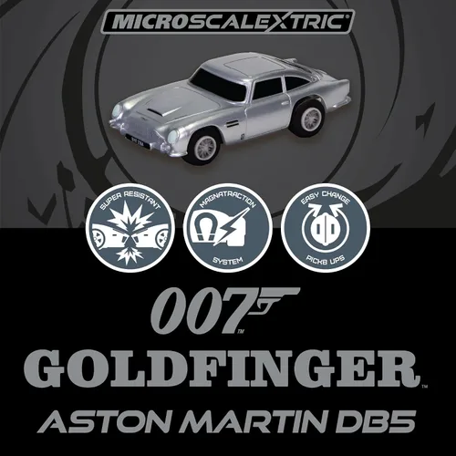 Vista 5 de Scalextric Micro James Bond Goldfinger Aston Martin DB5 1:64 Slot Race Car G2221, plateado