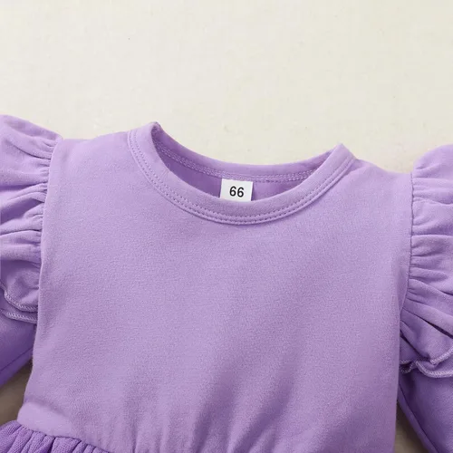 Vista 4 de Conjunto de mameluco de manga con volantes para bebé, para recién nacido, falda tutú sólida, conjunto con diadema