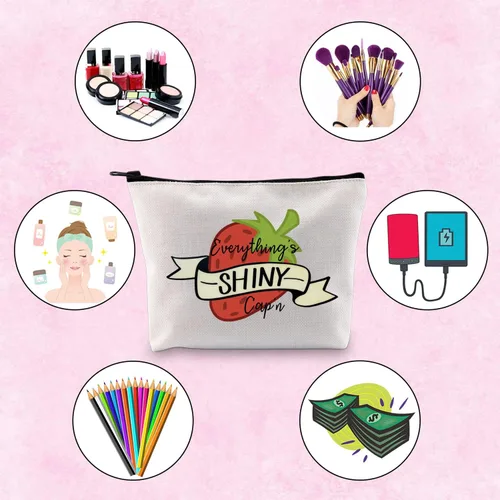 Vista 3 de TSOTMO Firefly Serenity Everything's Shiny Cute Strawberry Zipper Pouch Bolsa de maquillaje, Beige, Gorra brillante