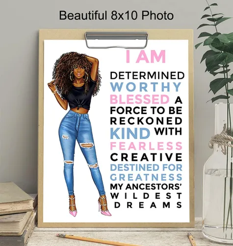 Vista 4 de Arte de pared negro motivacional para mujeres latinas hispanas étnicas afroamericanas, citas inspiradoras positivas, póster de decoración del hogar