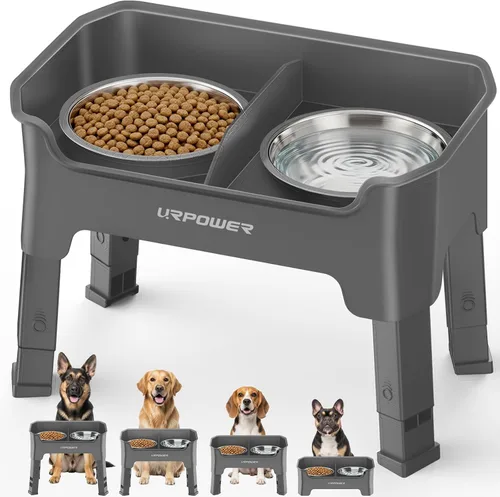 Vista 16 de URPOWER Cuencos elevados para perros a prueba de desorden, diseño de protección contra salpicaduras de pared alta, soporte elevado de 4 alturas