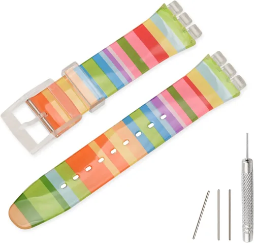 Vista 21 de Lijinlan Correa de silicona de repuesto para Swatch de 0.669 in, 0.748 in, 0.787 in, correa de reloj impermeable para Swatch Negro