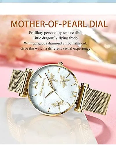 Vista 6 de Hannah Martin - Reloj de libélula para mujer vestido de lujo de cuarzo para mujer caja de embalaje de regalo para mujer