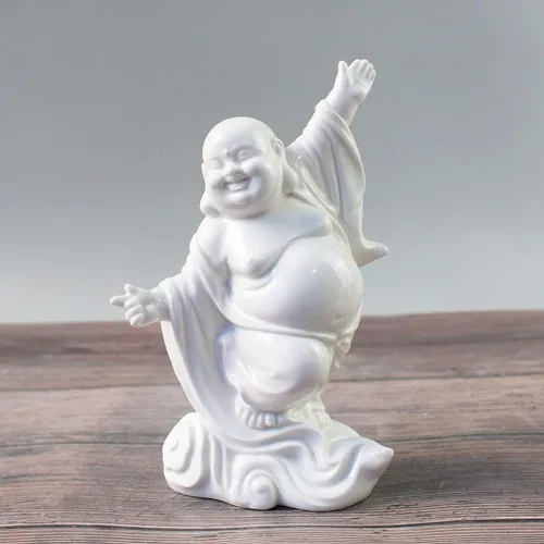 Vista 11 de Estatua de Buda Maitreya que ríe Zen Esculturas Ornamento Feliz Budismo de la Suerte Estatua de Sala de estar Oficina Estatua de Estatua de Estatua