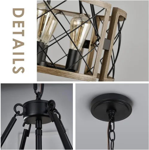 Vista 4 de SANTOSTOCK Candelabro Moderno de Granja, Lámpara de Araña Rústica de 4 Luces para Comedor, Accesorio de Iluminación para Isla de Cocina, Luz