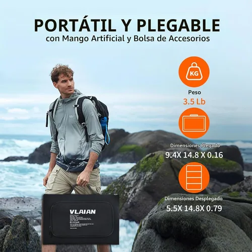 Vista 5 de Panel solar portátil de 60 W, paneles solares plegables de 60 vatios con cargadores QC3.0 USB-A USB-C DC5521, IP67 impermeable, energía