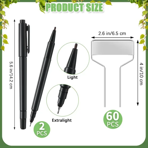 Vista 2 de Moxweyeni 60 etiquetas de metal para jardín, etiquetas impermeables para plantas con 2 bolígrafos permanentes, etiquetas reutilizables para plantas
