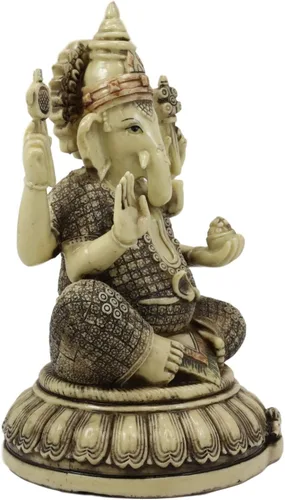 Vista 4 de Ebros 9.5 pulgadas de alto Hindú Supremo Dios Nritya Ganesha Chaturthi Meditación en el trono de loto con estatua de ratón Ganapati Elefante Deidad