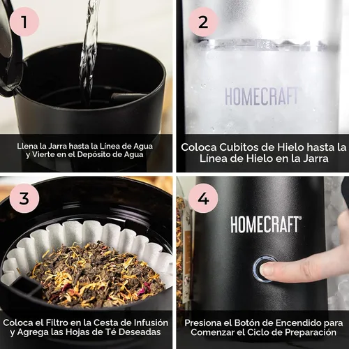 Vista 3 de Homecraft Cafetera Eléctrica para Té Helado y Café de Infusión Fría, Jarra Aislada Doble, Negra, Pequeña