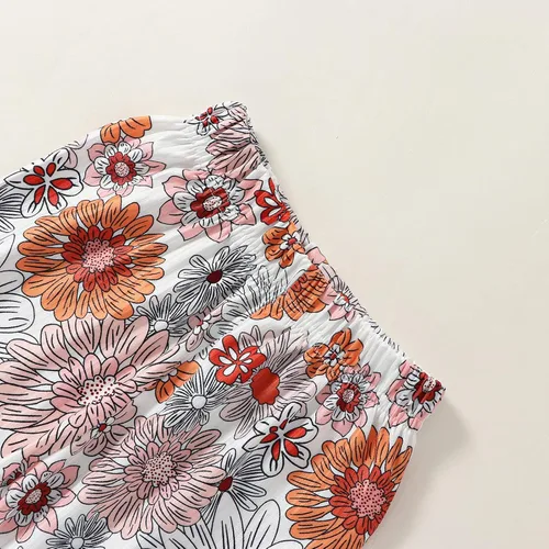 Vista 6 de Ropa de verano para bebé recién nacida, mameluco de punto con cuello halter, estampado de leopardogirasol, pantalones de verano