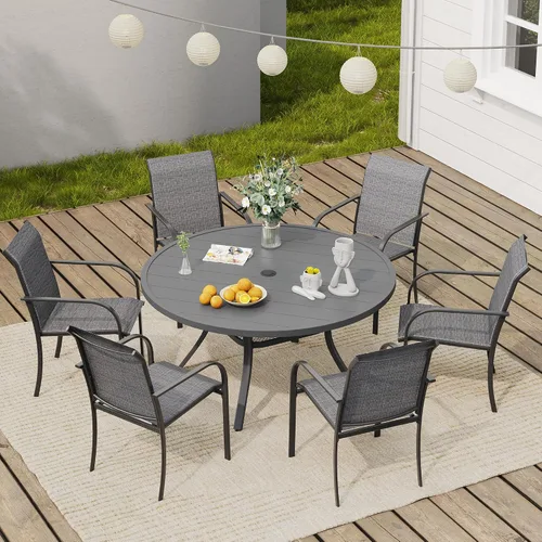 Vista 22 de VICLLAX Juego de 2 sillas de patio pequeñas para exteriores, juego de sillas apilables para patio y mesa de comedor cuadrada para porche delantero