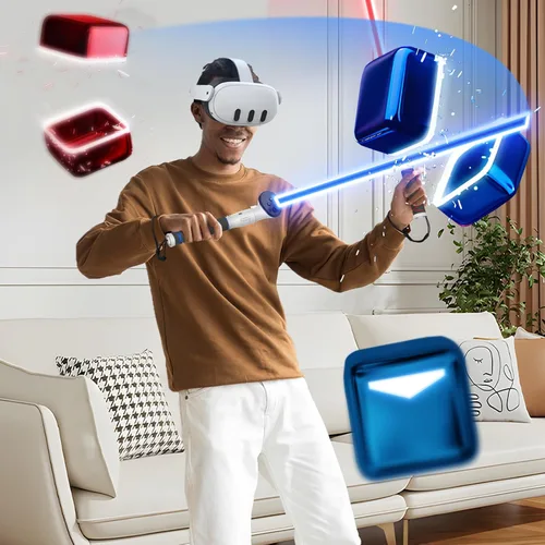 Vista 3 de OURVR Facial Interface and Beat Saber Handle Attachments Compatible with MetaOculus Quest 3 Accessories