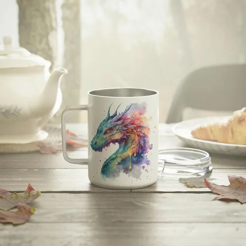Vista 3 de Hyturtle Taza de Dragón - Taza de Café de Acero Inoxidable de 12oz, Regalo para Amantes de los Dragones para Mujeres, Regalo Bonito para Amantes
