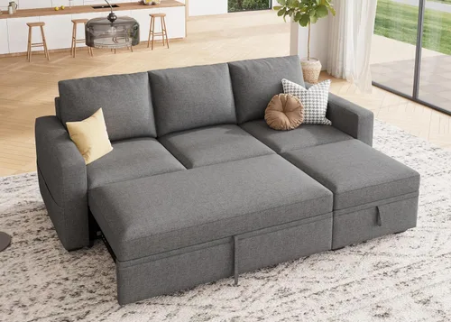 Vista 17 de HONBAY - Asiento individual para sofá cama modular con cama extraíble, sillón sin brazos personalizable para sofá modular, color beige