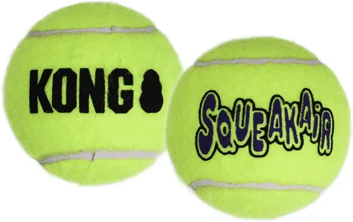 Vista 2 de KONG - Pelota Squeakair - Juguete para perros, pelota de tenis premium con suave chasquido, suave para los dientes (Pequeño (paquete de 6))