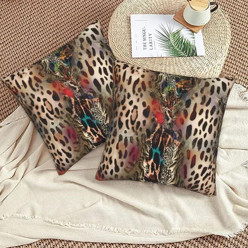 Vista 6 de Juego de 2 fundas de almohada con estampado de leopardo abstracto de animales africanos y vida silvestre, retro, fundas de almohada para decoración