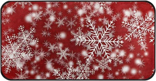 Vista 9 de Alfombra de Navidad para cocina, patrón rojo con copos de nieve, flores, tapete de baño, alfombras antideslizantes para baño, cocina, interiores, 39