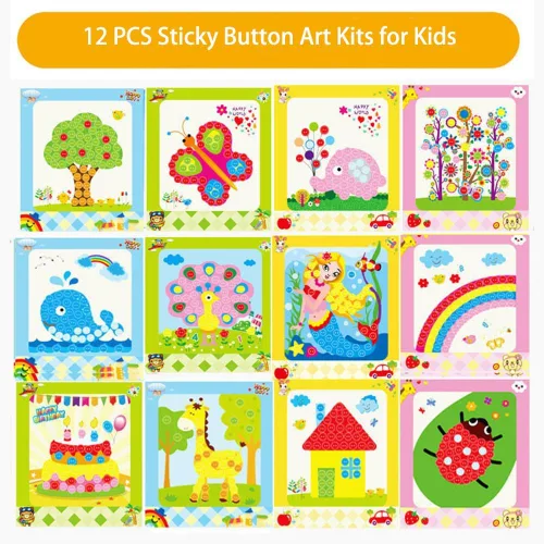 Vista 2 de WYNAKESHU 12 calcomanías de botón para dibujar mosaicos, kits de arte para niños, botón adhesivo, juguetes de clase de arte preescolar, regalo