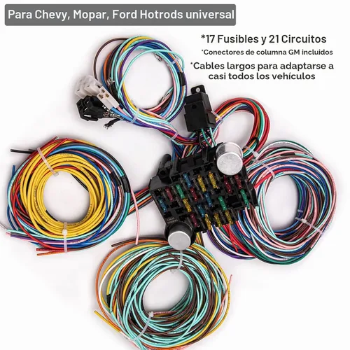 Vista 5 de Kit de arnés de cableado de 21 circuitos, cables universales extralargos para Ford, Chevy, Chrysler, Mopar Hotrods y Ratrods