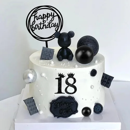Vista 2 de Juego de 25 adornos de acrílico para pastel de cumpleaños, números 0-9, decoración de pastel en forma de bola (negro)