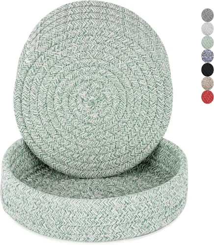 Vista 15 de Salvamanteles para platos calientes, ollas y sartenes, almohadillas calientes con cesta de almacenamiento, soportes para ollas para cocina, tapete