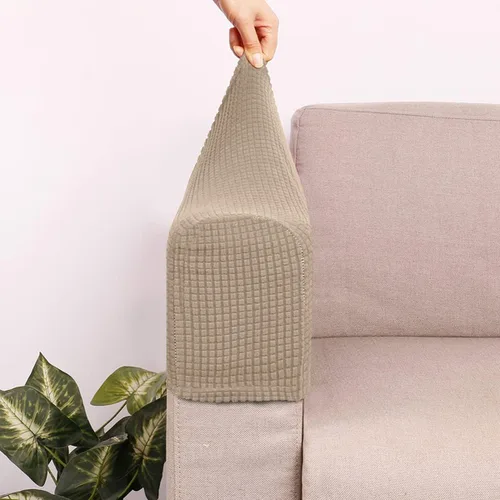 Vista 4 de SEWACC Fundas elásticas para reposabrazos de sofá, fundas antideslizantes para sillón, protectores de brazos para sillas, sofá (color café claro)