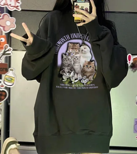 Vista 6 de Sudadera de gato para mujer, sudadera de gran tamaño para mujer, sudadera Y2K, ropa Y2K