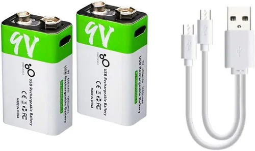 Vista 2 de Batería recargable USB de iones de litio de 9 V, batería recargable de 9 V de alta capacidad de 650 mAh, carga rápida de 1.5 H, 1200 ciclos