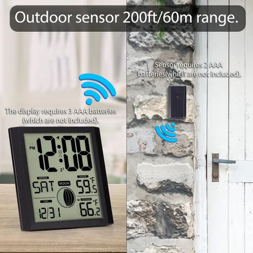 Vista 4 de Reloj de pared atómico con pantalla de números grandes para interiores y exteriores Wall Clock Battery Operated, Alarm