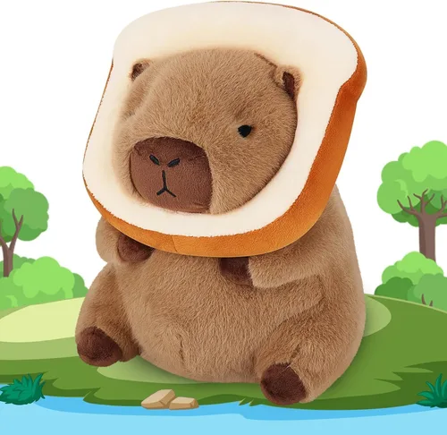 Vista 3 de Capybara - Animal de peluche con mochila de tortuga para niños y adultos, cumpleaños, regalo de San Valentín (pan)