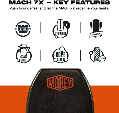 Vista 6 de Morey Mach 7X Bodyboard - TC8 Deck - Crescent Tail - X Flex Mesh - Polypro Core - HDPE Slick - Cuerda de varilla de potencia