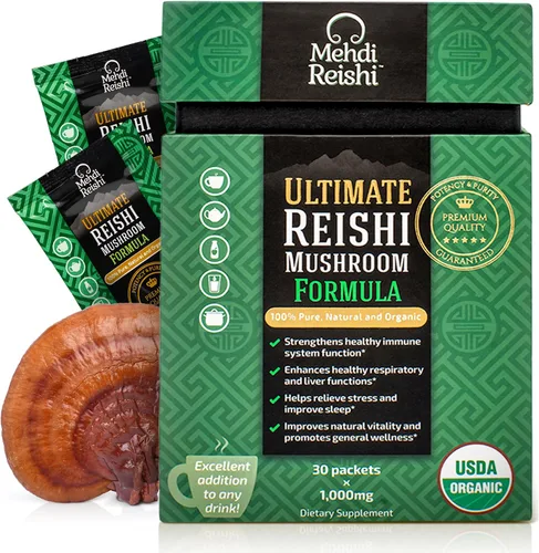 Vista 8 de Extracto de hongo Reishi orgánico en polvo para el cuerpo fructífero 35% beta glucano - 100% puro, premium y orgánico - 30 porciones - Ganoderma