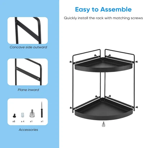 Vista 6 de Estante esquinero de 2 niveles para encimera de cocina, gabinete de baño, organizador de maquillaje, cosméticos, organización y almacenamiento Negro