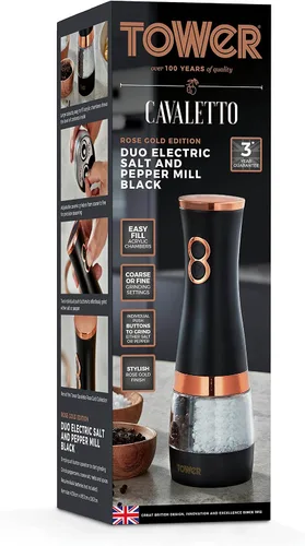Vista 10 de Tower T847004BLK Molinillos eléctricos de sal y pimienta, funcionan con pilas con molinillos de cerámica ajustables, negro y oro rosa