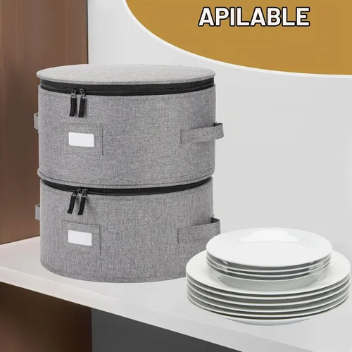 Vista 8 de Juego de 4 cajas de almacenamiento de porcelana para vajilla – Carcasa rígida y apilable – Tamaños: 12 – 10 – 8.5 pulgadas y 7 pulgadas de ancho