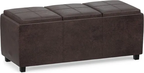 Vista 22 de SIMPLIHOME Avalon - Otomana de almacenamiento, otomana rectangular tapizada de cuero vegano de 42 pulgadas de ancho en color negro carbón, mesa