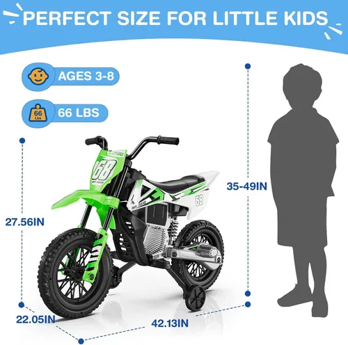 Vista 3 de JOYSTROLL Motocicleta para niños de 12 V, motocicleta de 2 x 25 W A-green