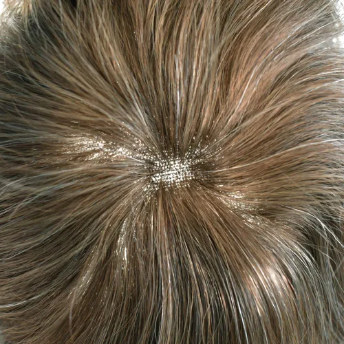 Vista 4 de Toupee para hombres Piezas de cabello humano real, encaje francés completo para hombres, pieza de cabello, nudos blanqueados, línea capilar natural