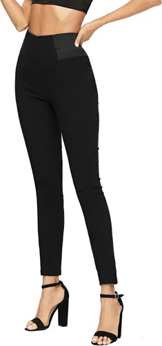 Vista 4 de SweatyRocks Leggings básicos para mujer, elásticos, ajustados, elásticos, de cintura alta, pantalones de trabajo