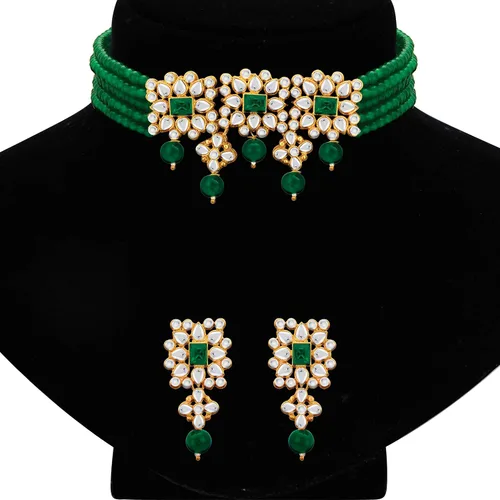 Vista 6 de Aheli Ethnic Indian Necklace Earring Maang Tikka Set Traditional Bollywood Fashion Jewelry for Women Blue
