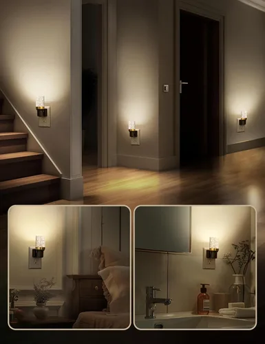 Vista 4 de DORESshop Luces de noche LED enchufables en la pared, luces nocturnas modernas con diseño decorativo, brillo ajustable, luz nocturna regulable