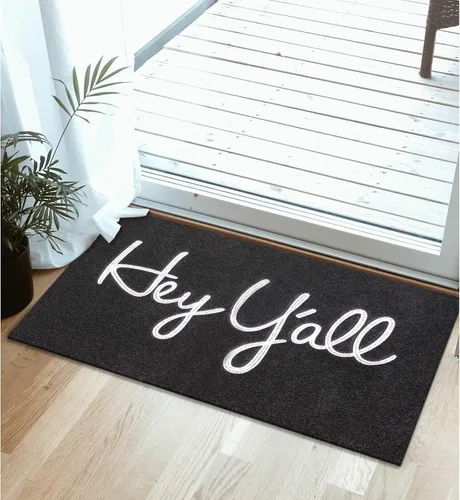 Vista 6 de Tapete de bienvenida al aire libre con texto en inglés "Hey Y'all" para puerta delantera, con parte trasera de goma, tapete