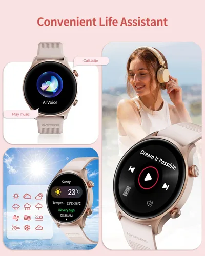 Vista 6 de RIVERSONG Reloj inteligente redondo para mujer, rastreador de actividad de 1.52 pulgadas con respuesta/hacer llamada/voz AI para iPhone Android, más