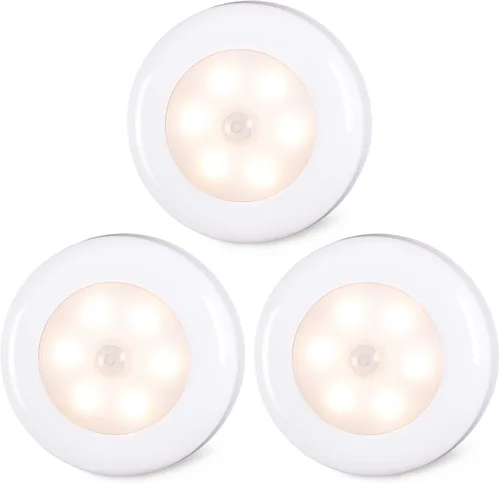 Vista 8 de STAR-SPANGLED Paquete de 3 luces con sensor de movimiento de 2.8 pulgadas para interiores, funciona con pilas AAA, luz LED para pegar en escaleras