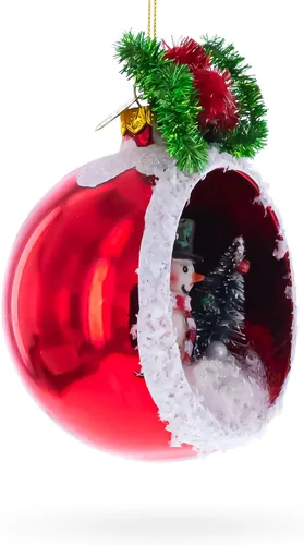 Vista 3 de Adorno festivo de cristal de muñeco de nieve y árbol de Navidad