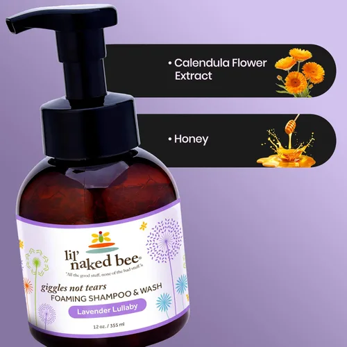 Vista 3 de Lil Naked Bee Lavender Lullaby Giggles Not Tears - Champú y lavado en espuma (12 onzas) Champú para bebés y jabón para bebés para niños, ideal