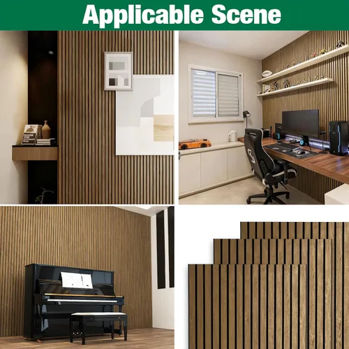 Vista 8 de 4 paneles de pared de listones de madera acústica 3D, absorción de sonido con cancelación de ruido, decoración de pared interior de teca natural