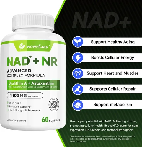 Vista 4 de Suplemento liposomal NAD+ para mujeres de 1,100 mg - Alternativa al suplemento NMN - Extracto de té verde + astaxantina - potenciador puro de NAD